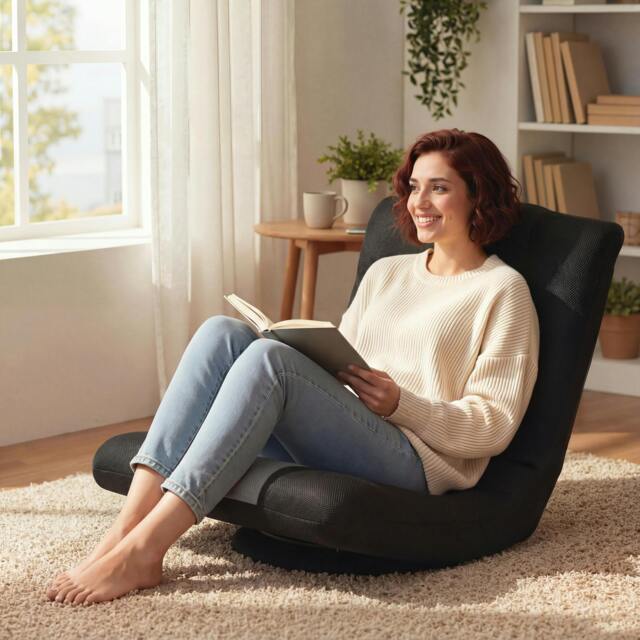 Rackhams Folding Floor Chair, Floor Sofa with Adjustable Backrest, Wide Seat - 1 - Black - Contemporary - image 1