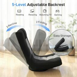 Rackhams Folding Floor Chair, Floor Sofa with Adjustable Backrest, Wide Seat - 1 - Black - Contemporary - thumbnail 4