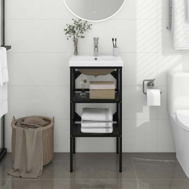 Rackhams Bathroom Washbasin Frame with Built-in Basin Black Iron