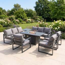 Rackhams 9 Seater Aluminium Garden Furniture Set with Gas Fire Pit Dining Table, 2 Sofas, 1 Side Tabe & 3 Armchairs - Dark Grey