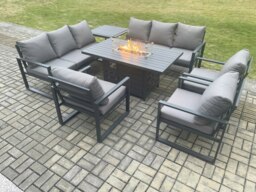 Rackhams Aluminium Garden Furniture Outdoor Set Patio Lounge Sofa Gas Fire Pit Dining Table Set with 3 Armchair Side Table Dark Grey - thumbnail 1