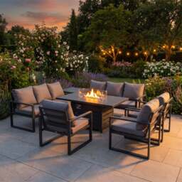Rackhams 9 Seater Aluminium Garden Furniture Set with Gas Fire Pit Dining Table, 2 Sofas, 1 Side Tabe & 3 Armchairs - Dark Grey - thumbnail 2