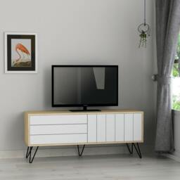 "Rackhams Picadilly Modern TV Unit Multimedia Centre Storage Cabinet 139cm for 55"" TV - White" - thumbnail 2
