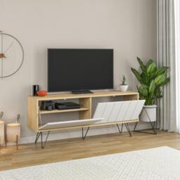 "Rackhams Picadilly Modern TV Unit Multimedia Centre Storage Cabinet 139cm for 55"" TV - White" - thumbnail 5