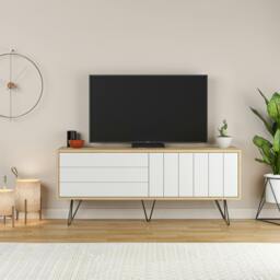 "Rackhams Picadilly Modern TV Unit Multimedia Centre Storage Cabinet 139cm for 55"" TV - White" - thumbnail 4
