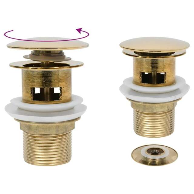 Rackhams Push Drain with Overflow Function Gold 6.4x6.4x9.1 cm