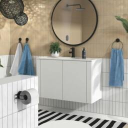 Rackhams Black Stainless Steel Toilet Roll Holder Self Adhesive Bathroom Wall Mounted - thumbnail 2