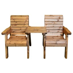 Rackhams Hand Made 2 Seater Chunky Rustic Wooden Garden Furniture Love Seat with Tray Assembled - thumbnail 2