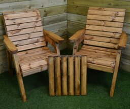 Rackhams Hand Made 2 Seater Chunky Rustic Wooden Garden Furniture Love Seat with Tray Assembled - thumbnail 4