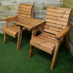 Rackhams Hand Made 2 Seater Chunky Rustic Wooden Garden Furniture Love Seat with Tray Assembled - thumbnail 5