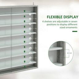 Rackhams 7-Tier Wall Display Cabinet w/ Glass Doors, Graphite Wood Effect - 83H x 80W x 9.5D cm - Display Cabinet - Grey - thumbnail 5