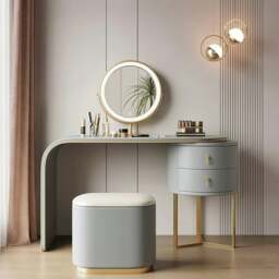 Rackhams Noorali Dressing Table with Mirror, More Colors Available - 100cm - Grey - With Stool