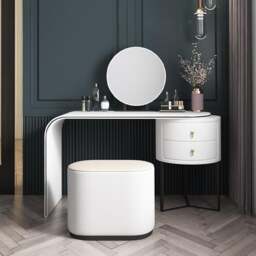 Rackhams Noorali Dressing Table with Mirror, More Colors Available - 100cm - Grey - With Stool - thumbnail 2