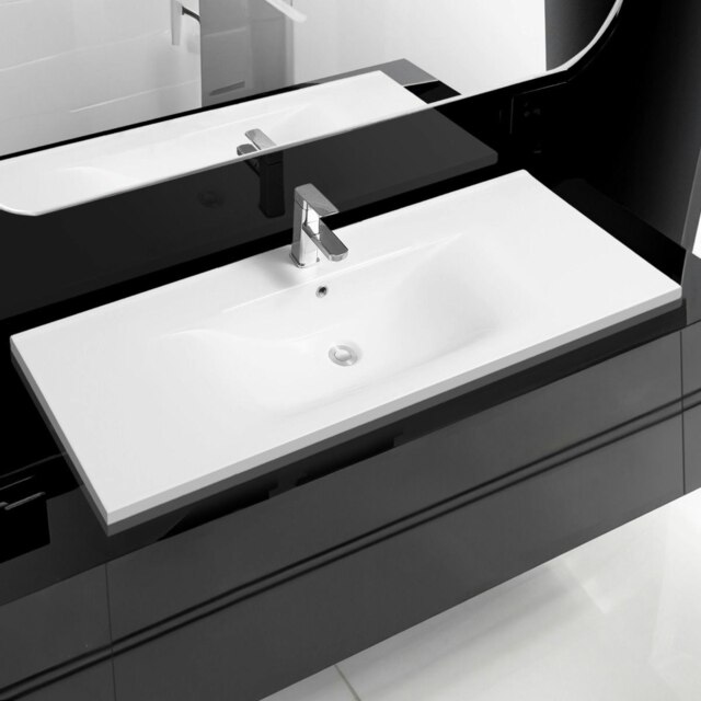 Rackhams 5089 Ceramic 121cm Thin-Edge Inset Basin with Dipped Bowl - White - Ceramic - 121cm - image 1