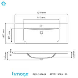 Rackhams 5089 Ceramic 121cm Thin-Edge Inset Basin with Dipped Bowl - White - Ceramic - 121cm - thumbnail 3