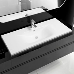 Rackhams 5089 Ceramic 121cm Thin-Edge Inset Basin with Dipped Bowl - White - Ceramic - 121cm - thumbnail 1