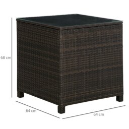 Rackhams Side Table Furniture Tempered Glass Garden Patio Wicker Brown - 64cm x 64cm x 68cm - Mixed Brown - Rattan,Metal - thumbnail 3