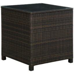Rackhams Side Table Furniture Tempered Glass Garden Patio Wicker Brown - 64cm x 64cm x 68cm - Mixed Brown - Rattan,Metal - thumbnail 2