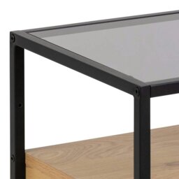Rackhams Randolf Square Bedside Table with 1 Drawer in Black and Oak - 1 - Black - Manufactured wood,Powder coated Steel,Glass - thumbnail 5