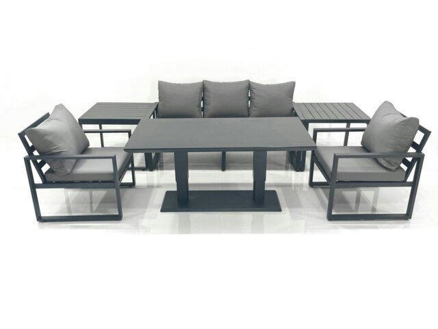 Rackhams Outdoor Aluminium Garden Furniture Set with Adjustable Rising Lifting Dining Table 3 Seater Sofa 2 Chair 2 Side Tables Dark Grey - image 1