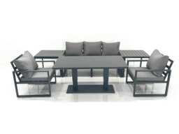 Rackhams Outdoor Aluminium Garden Furniture Set with Adjustable Rising Lifting Dining Table 3 Seater Sofa 2 Chair 2 Side Tables Dark Grey - thumbnail 2