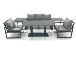 Rackhams Outdoor Aluminium Garden Furniture Set with Adjustable Rising Lifting Dining Table 3 Seater Sofa 2 Chair 2 Side Tables Dark Grey - thumbnail 1