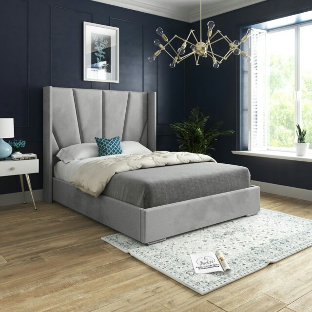 Rackhams Bellini Wide Curved Winged Upholstered Soft Velvet Bed Frame - Grey - Grey - Single - image 1