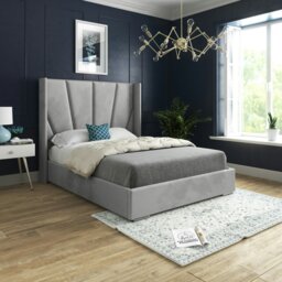 Rackhams Bellini Wide Curved Winged Upholstered Soft Velvet Bed Frame - Grey - Grey - Single