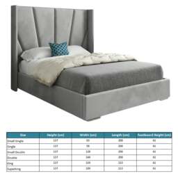 Rackhams Bellini Wide Curved Winged Upholstered Soft Velvet Bed Frame - Grey - Grey - Single - thumbnail 4