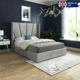 Rackhams Bellini Wide Curved Winged Upholstered Soft Velvet Bed Frame - Grey - Grey - Single - thumbnail 5
