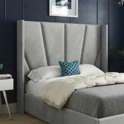 Rackhams Bellini Wide Curved Winged Upholstered Soft Velvet Bed Frame - Grey - Grey - Single - thumbnail 2