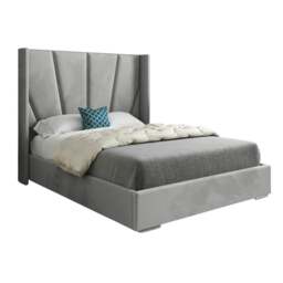 Rackhams Bellini Wide Curved Winged Upholstered Soft Velvet Bed Frame - Grey - Grey - Single - thumbnail 6
