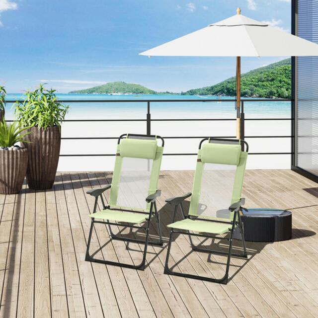 Rackhams Garden Chairs Set of 2 Folding Camping Chair Recliners, Green