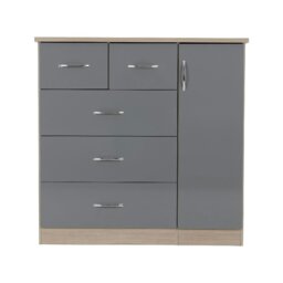 Rackhams Nevada 5 Drawer Low Wardrobe - Grey Gloss and Light Oak - thumbnail 3