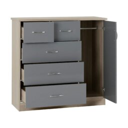 Rackhams Nevada 5 Drawer Low Wardrobe - Grey Gloss and Light Oak - thumbnail 2