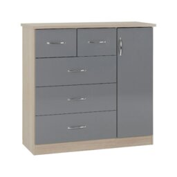 Rackhams Nevada 5 Drawer Low Wardrobe - Grey Gloss and Light Oak