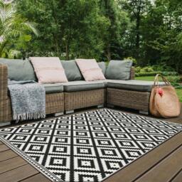 Rackhams Duo Weave Diamond Outdoor Black Rug - 160X230 cm - thumbnail 2