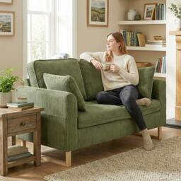 Rackhams 2 Seater Sofa, Corduroy Sofa w/ Spring Cushions 2 Pillows - Dark Grey - thumbnail 6