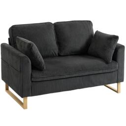 Rackhams 2 Seater Sofa, Corduroy Sofa w/ Spring Cushions 2 Pillows - Dark Grey - thumbnail 2