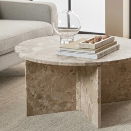 Rackhams Vega Round Coffee Table with Brown Marble Top 90cm - 1 - Latte brown Marble - Brown - thumbnail 5