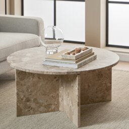 Rackhams Vega Round Coffee Table with Brown Marble Top 90cm - 1 - Latte brown Marble - Brown - thumbnail 4