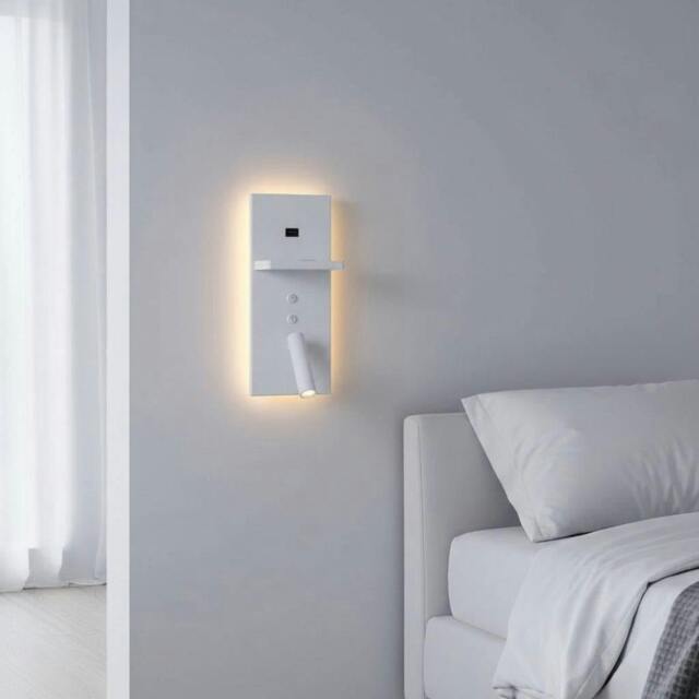 Rackhams 3 Watt White Bedroom Wall Light With Reading Light - USB & Wireless Charging - image 1