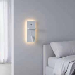 Rackhams 3 Watt White Bedroom Wall Light With Reading Light - USB & Wireless Charging