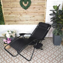 Rackhams Multi Position Garden Gravity Relaxer Chair Sun Lounger with Sun Canopy in Black - SunLoungers - thumbnail 5