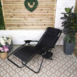 Rackhams Multi Position Garden Gravity Relaxer Chair Sun Lounger with Sun Canopy in Black - SunLoungers - thumbnail 4