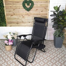 Rackhams Multi Position Garden Gravity Relaxer Chair Sun Lounger with Sun Canopy in Black - SunLoungers - thumbnail 6