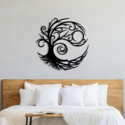 Rackhams Tree of Life Botanical Metal Wall Decor 60x60 - Metal - Black