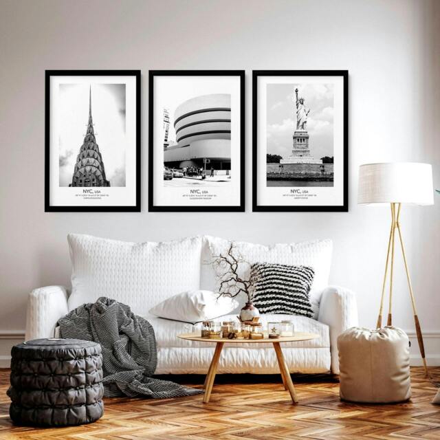 Rackhams Black and white prints - set of 3 Manhattan wall art - 16 x 22 inches / 40.65 cm x 56 cm - Polyester Canvas 260 gsm - Canvas wrapped - image 1