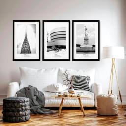 Rackhams Black and white prints - set of 3 Manhattan wall art - 16 x 22 inches / 40.65 cm x 56 cm - Polyester Canvas 260 gsm - Canvas wrapped