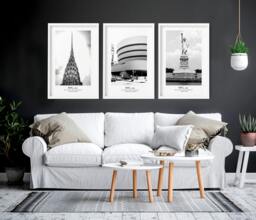Rackhams Black and white prints - set of 3 Manhattan wall art - 16 x 22 inches / 40.65 cm x 56 cm - Polyester Canvas 260 gsm - Canvas wrapped - thumbnail 3